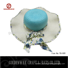 2015 nuevos diseños Womens Wide Floppy Sun Hat Con Polka Dot Scarf